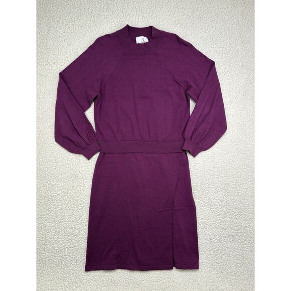 Sam Edelman 2 Piece Look Sweater Dress Magenta Size Large Mock Neck Long Sleeve - Picture 2 of 8